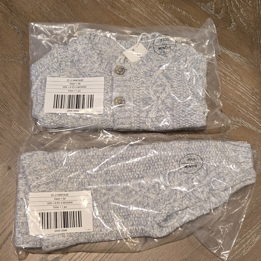 NWT Janie and Jack 0 to 3 month Blue Knit Baby Cardigan and Pant Set